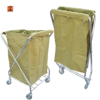 Cleaning Supplies Foldable Laundry Basket Cart Stainless Steel Service Commercial Laundry Cart With Wheels